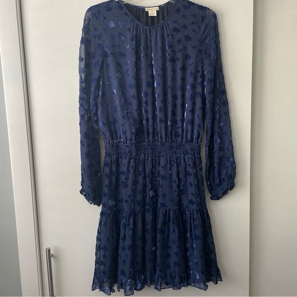 Shoshanna Velvet Floral Levon Dress Silk Blue 6 C3 - Picture 2 of 7
